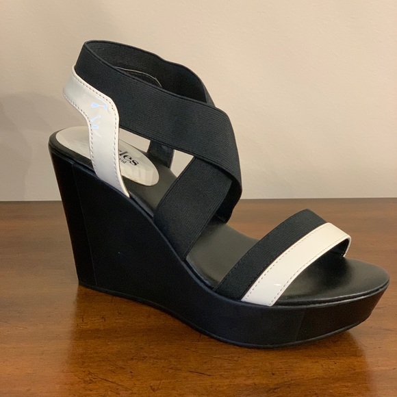CHARLES by Charles David - Black & White Wedge Sandals - Picture 3 of 10